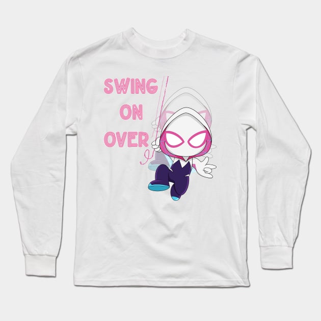 Swing on over, ghost spider girl, party Spidey birthday, cute Gwen spider Long Sleeve T-Shirt by PrimeStore